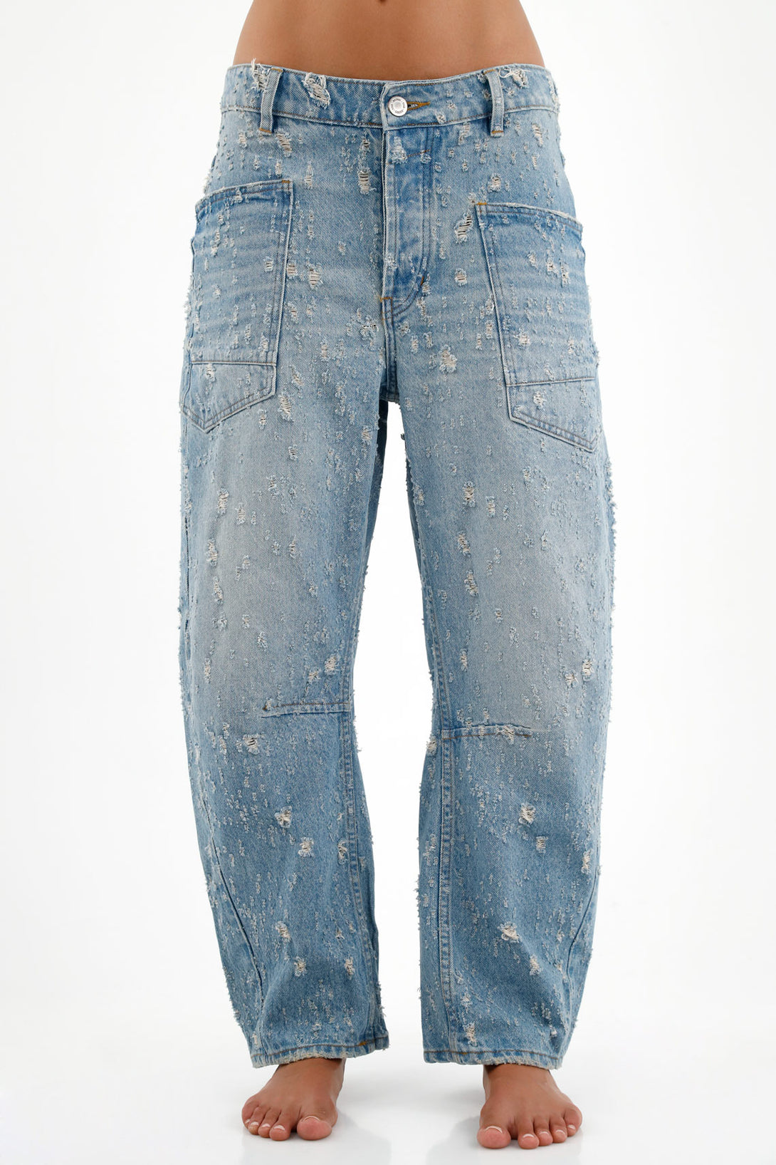 Women's Blue Oversized Pocket Jeans