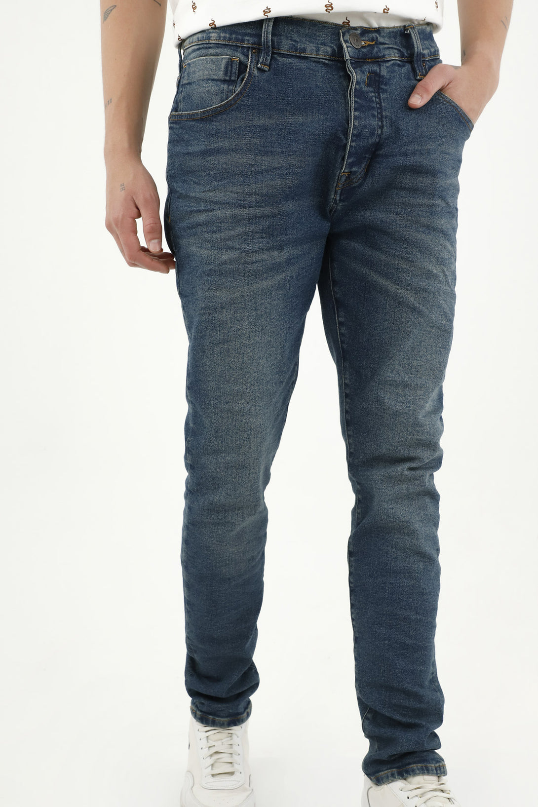 Men's Blue Five-Pocket Jeans