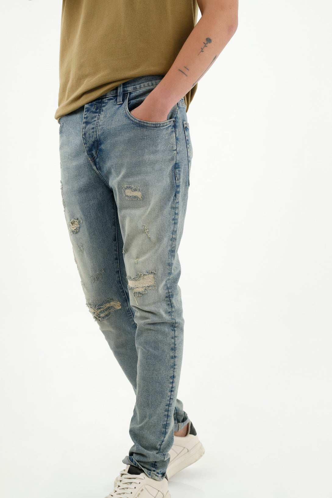 Men's Ripped and Distressed Blue Jeans