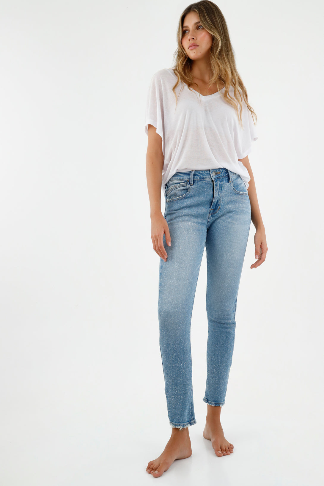 Women's Splatter Effect Blue Jeans