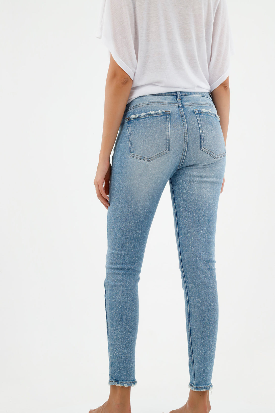 Jean efecto salpicado azul para mujer