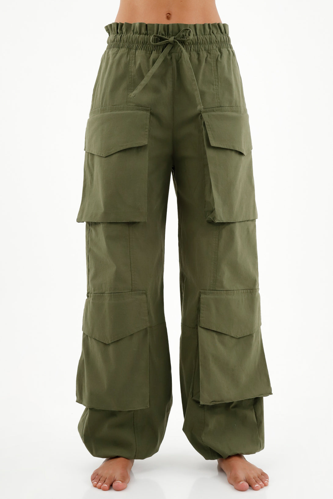 Women's Green Elastic Waist Pants