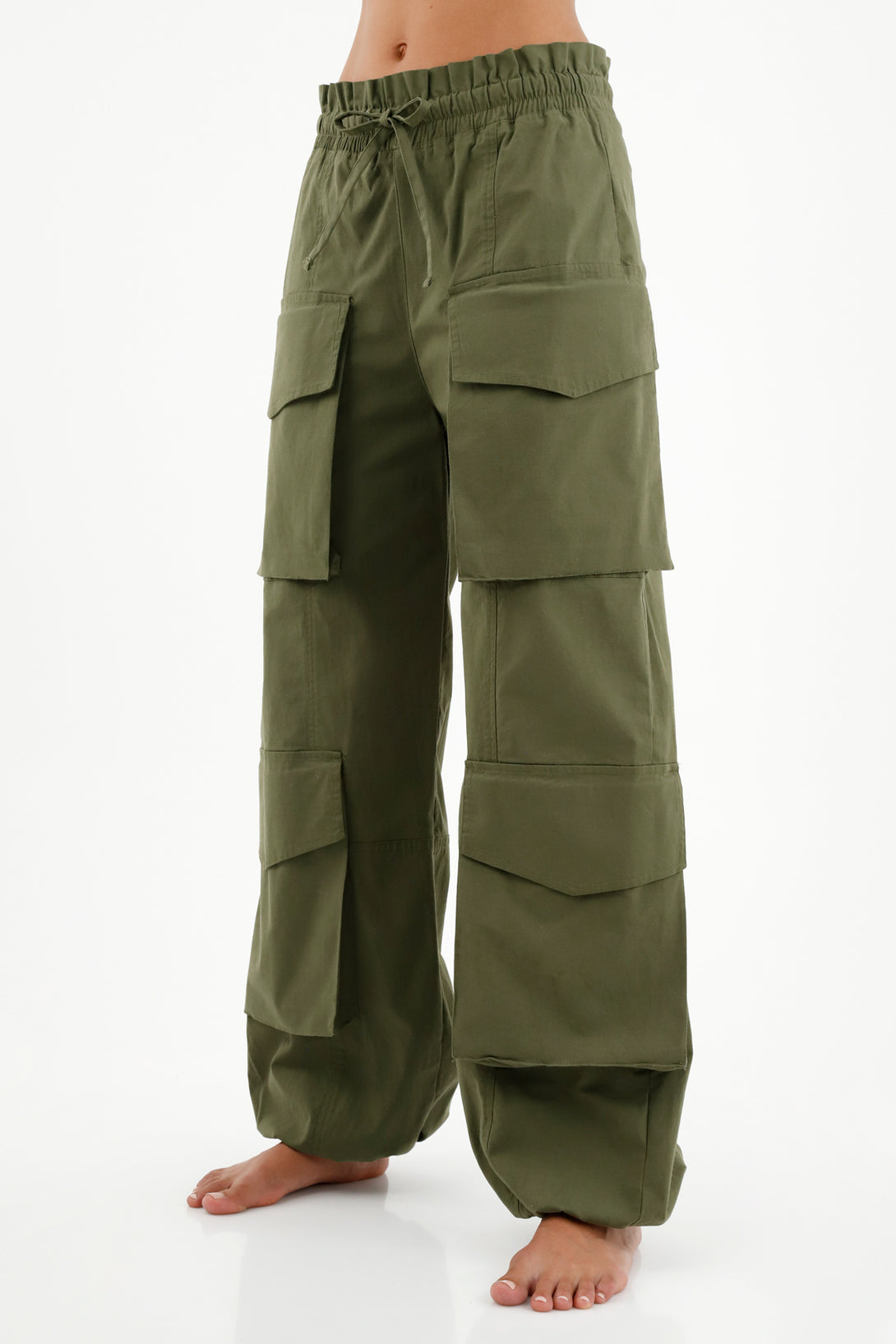 Women's Green Elastic Waist Pants