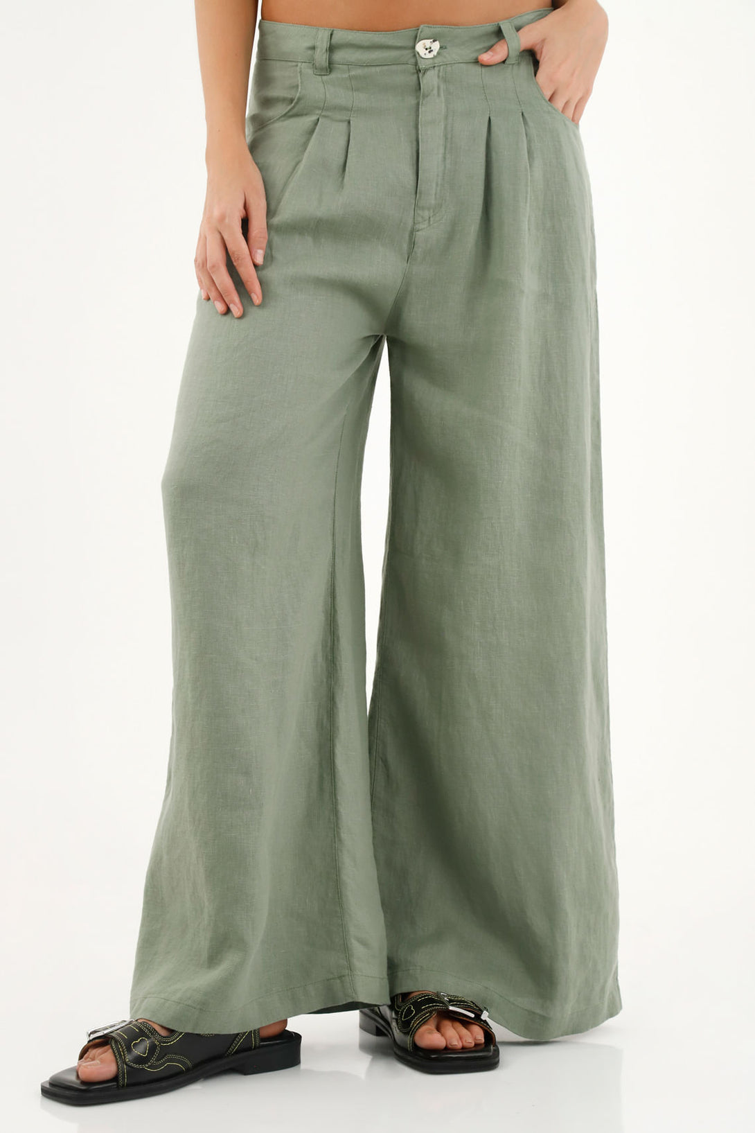 Pantalón en lino verde para mujer