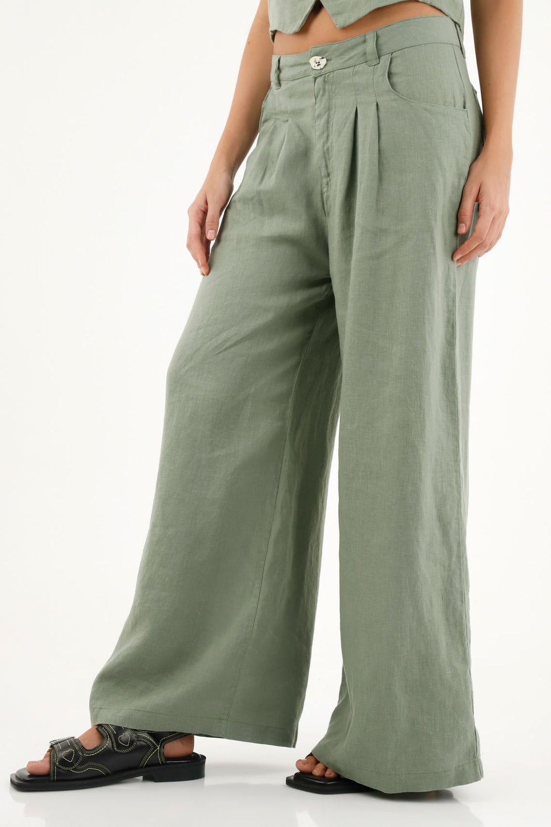 Pantalón en lino verde para mujer