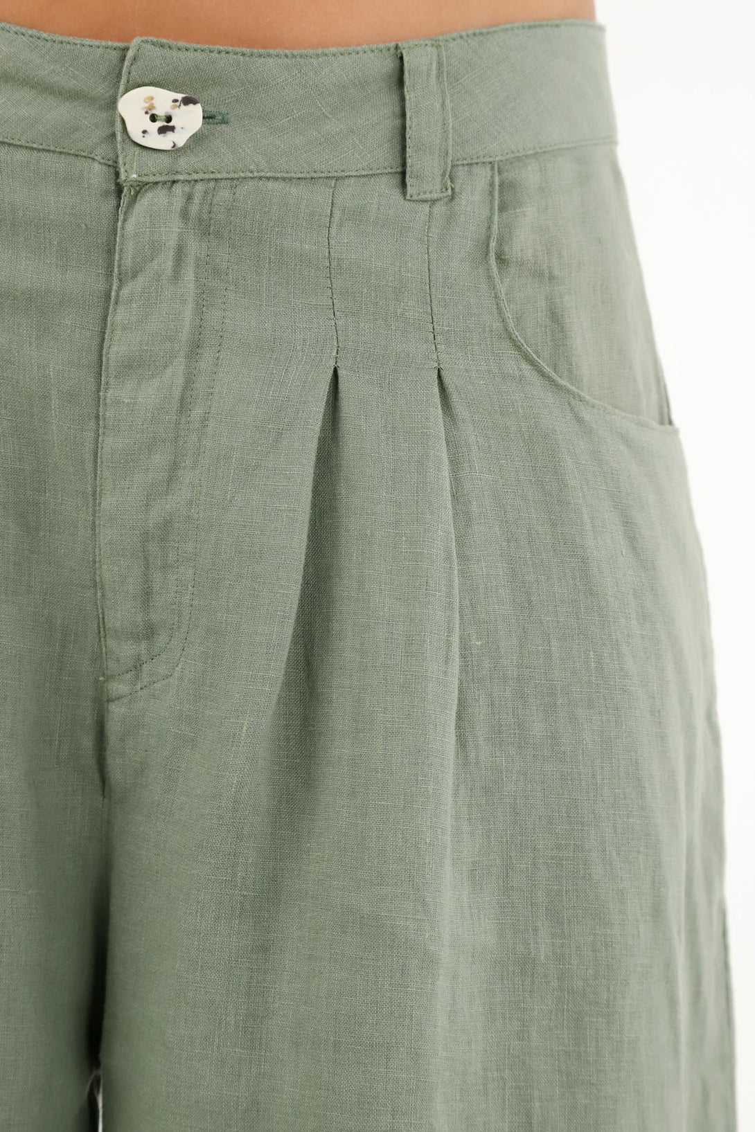 Pantalón en lino verde para mujer