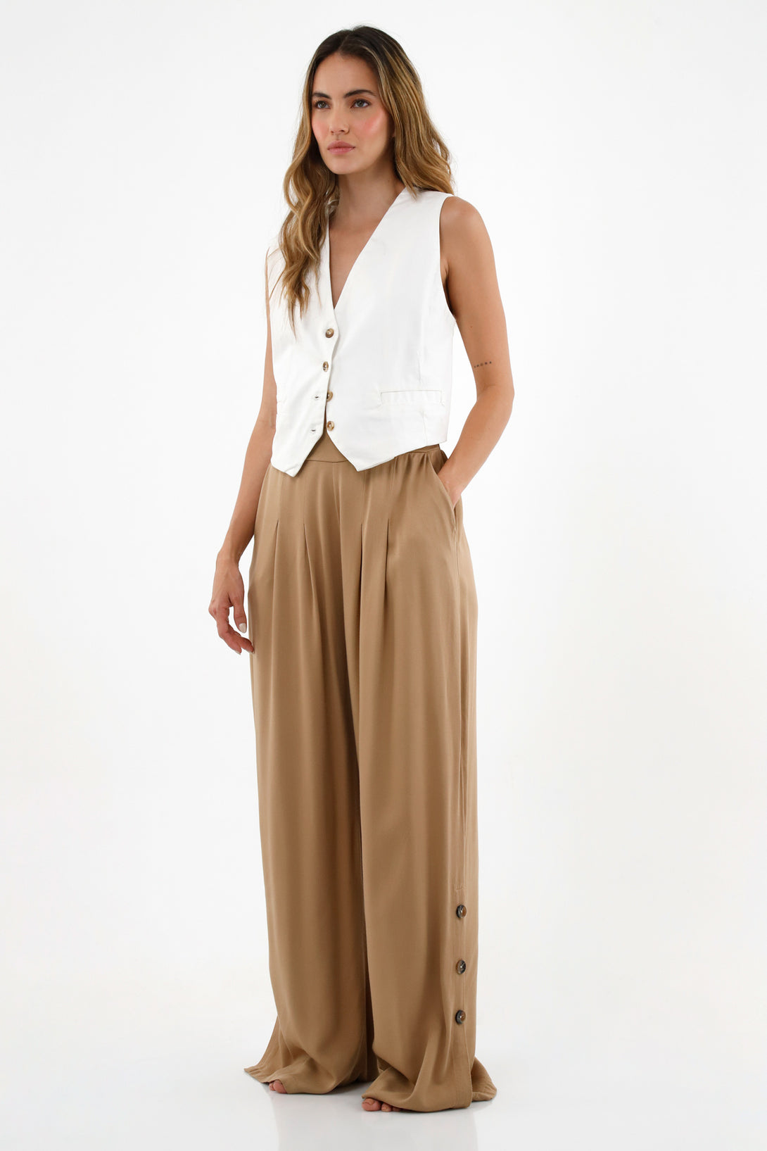 Women's Brown Pants with Diagonal Pockets