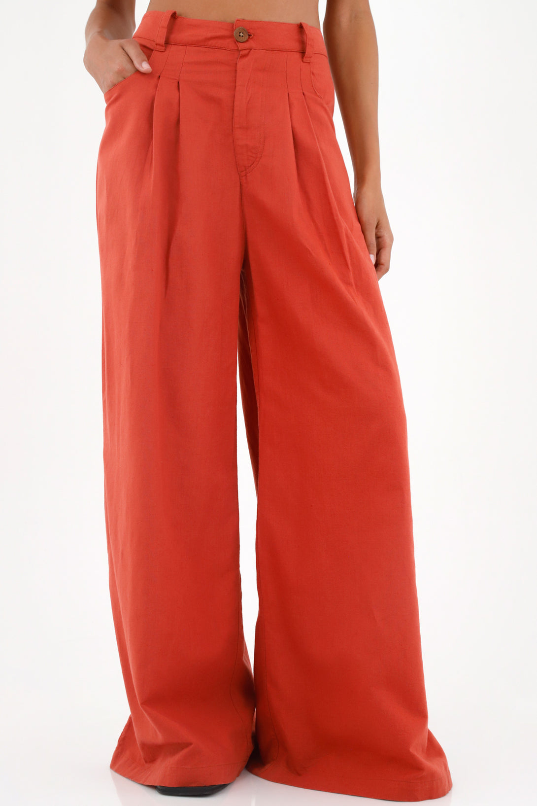 Pantalón en lino rojo para mujer