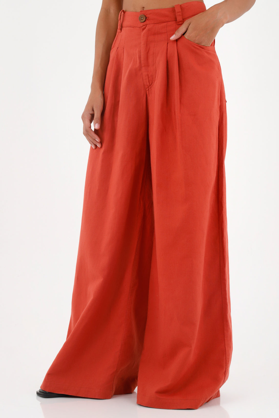 Pantalón en lino rojo para mujer