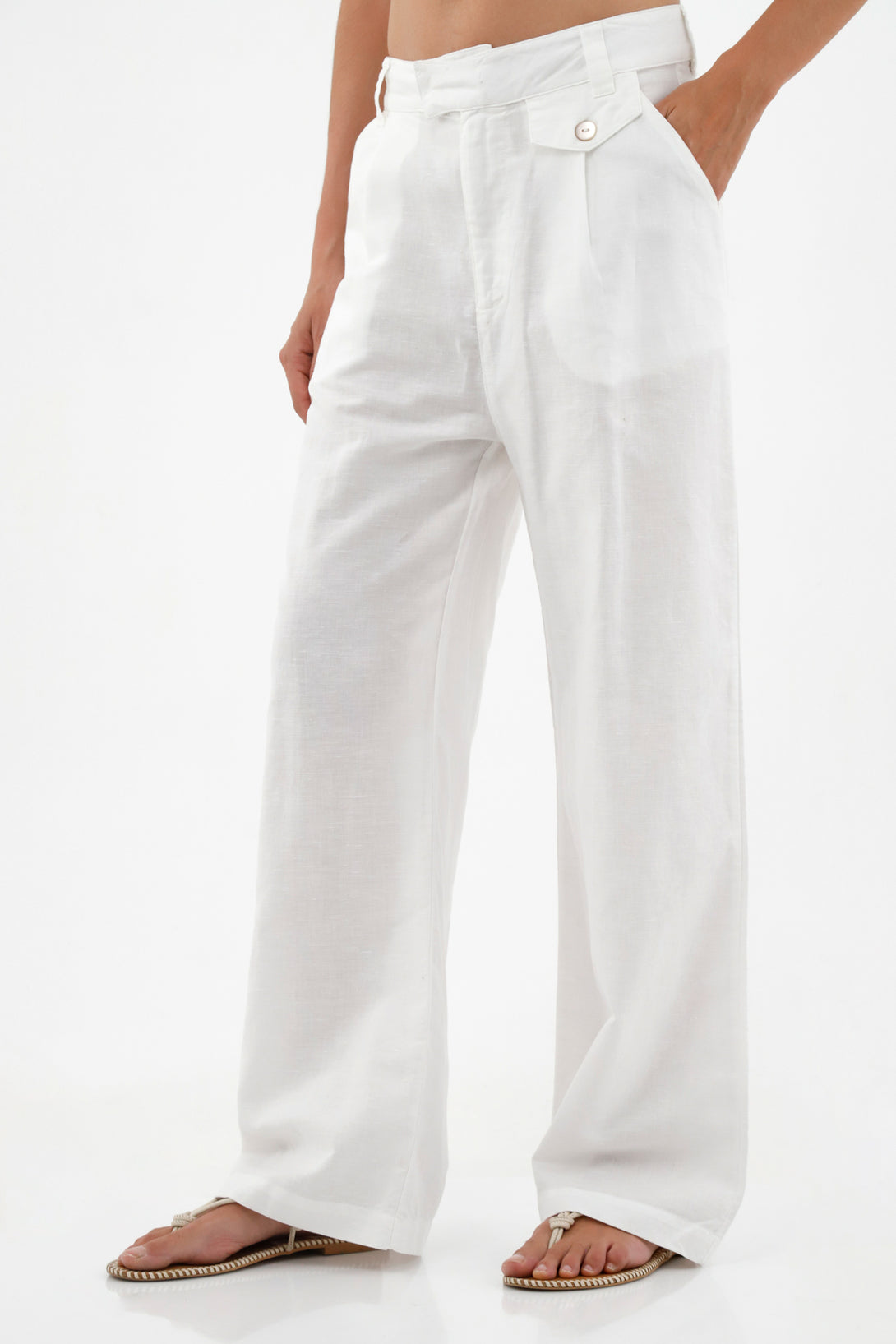 Pantalón blanco en lino para mujer