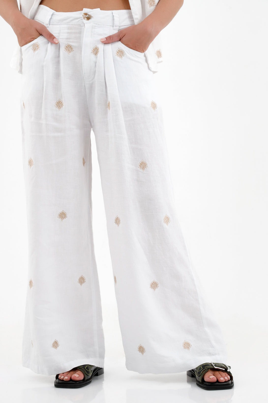 Pantalón en lino blanco para mujer