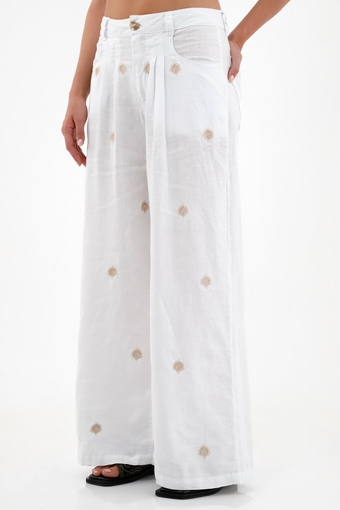 Pantalón en lino blanco para mujer