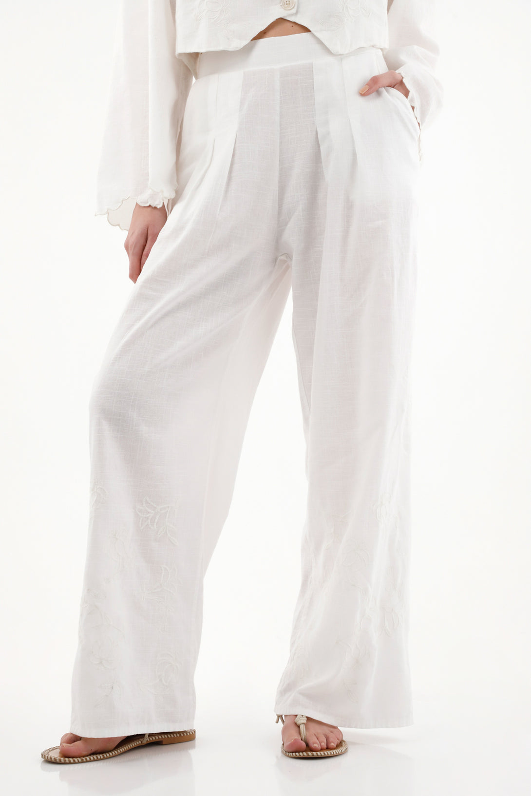 Women's Classic Pants with Embroidery on Raw Hem