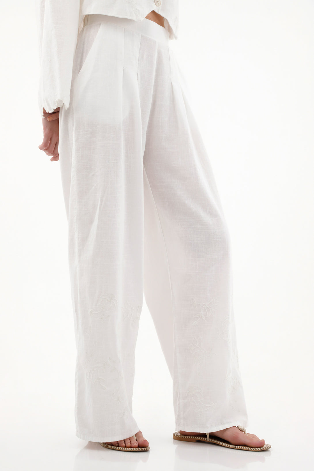 Women's Classic Pants with Embroidery on Raw Hem