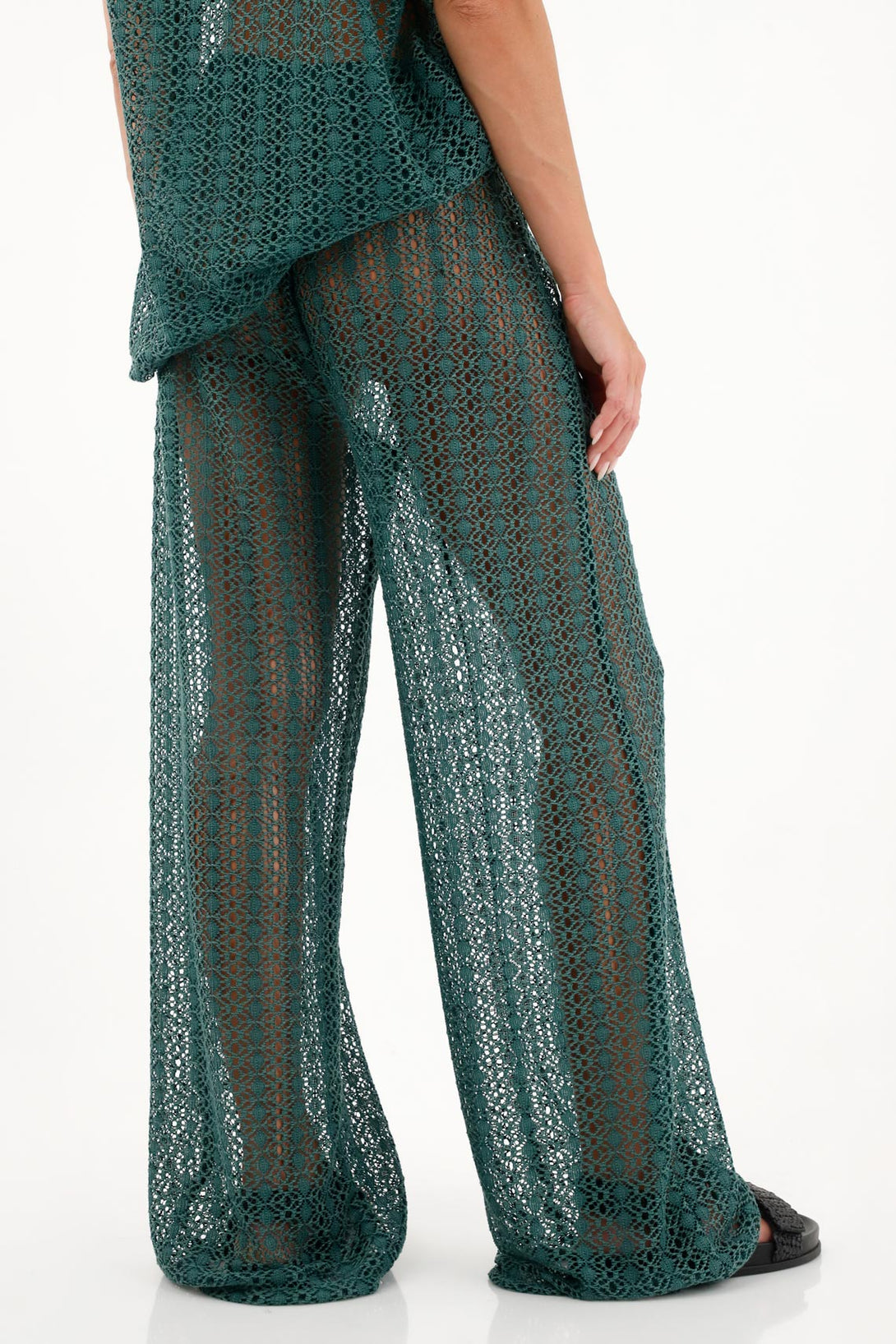 Pantalón tejido con transparencia verde para mujer