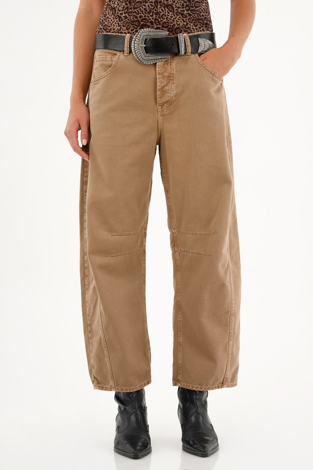 Women's Mid-Rise Brown Horseshoe Pants