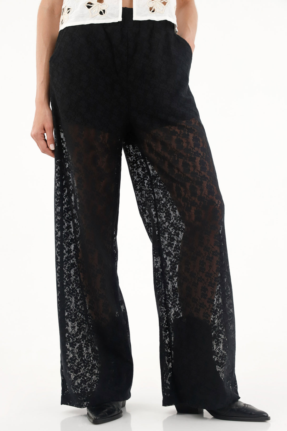 Women's Black Lace Straight Pants