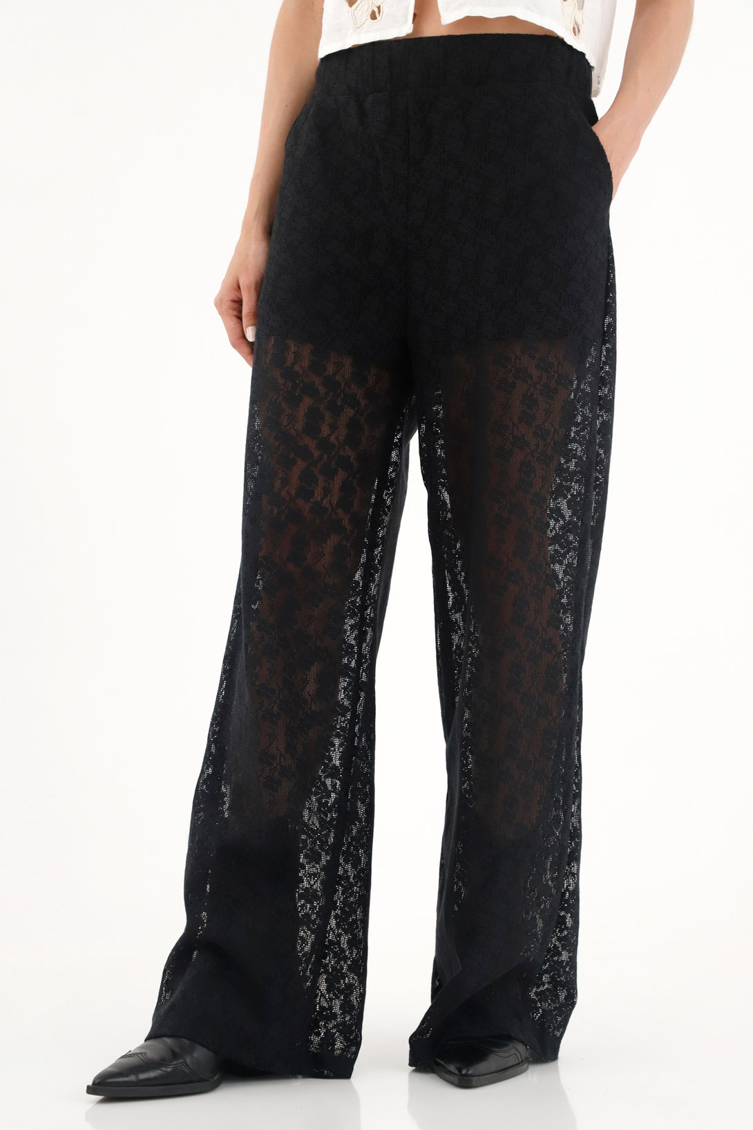 Women's Black Lace Straight Pants