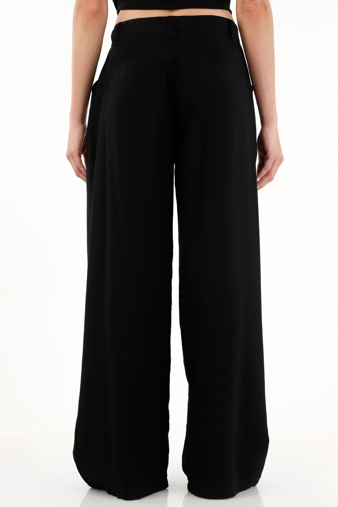 Women's Black Wide Leg Trousers with Pleats