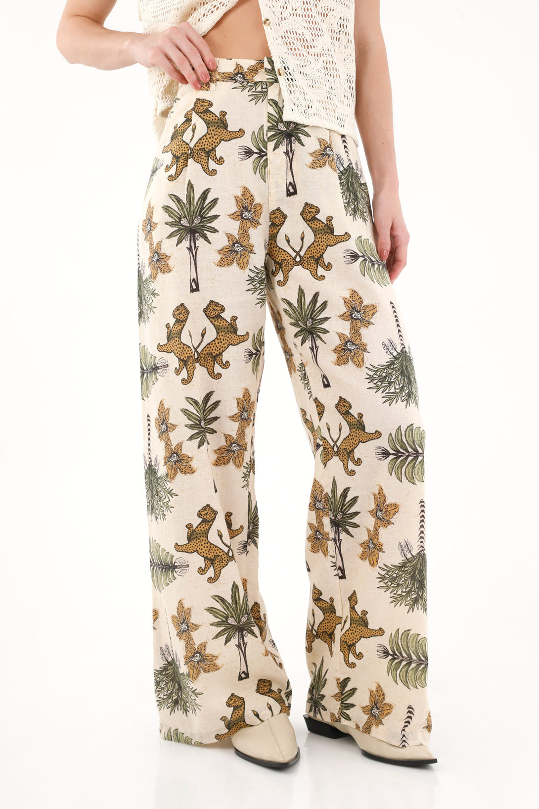 Women's Classic Pants with Palm Tree and Tiger Print