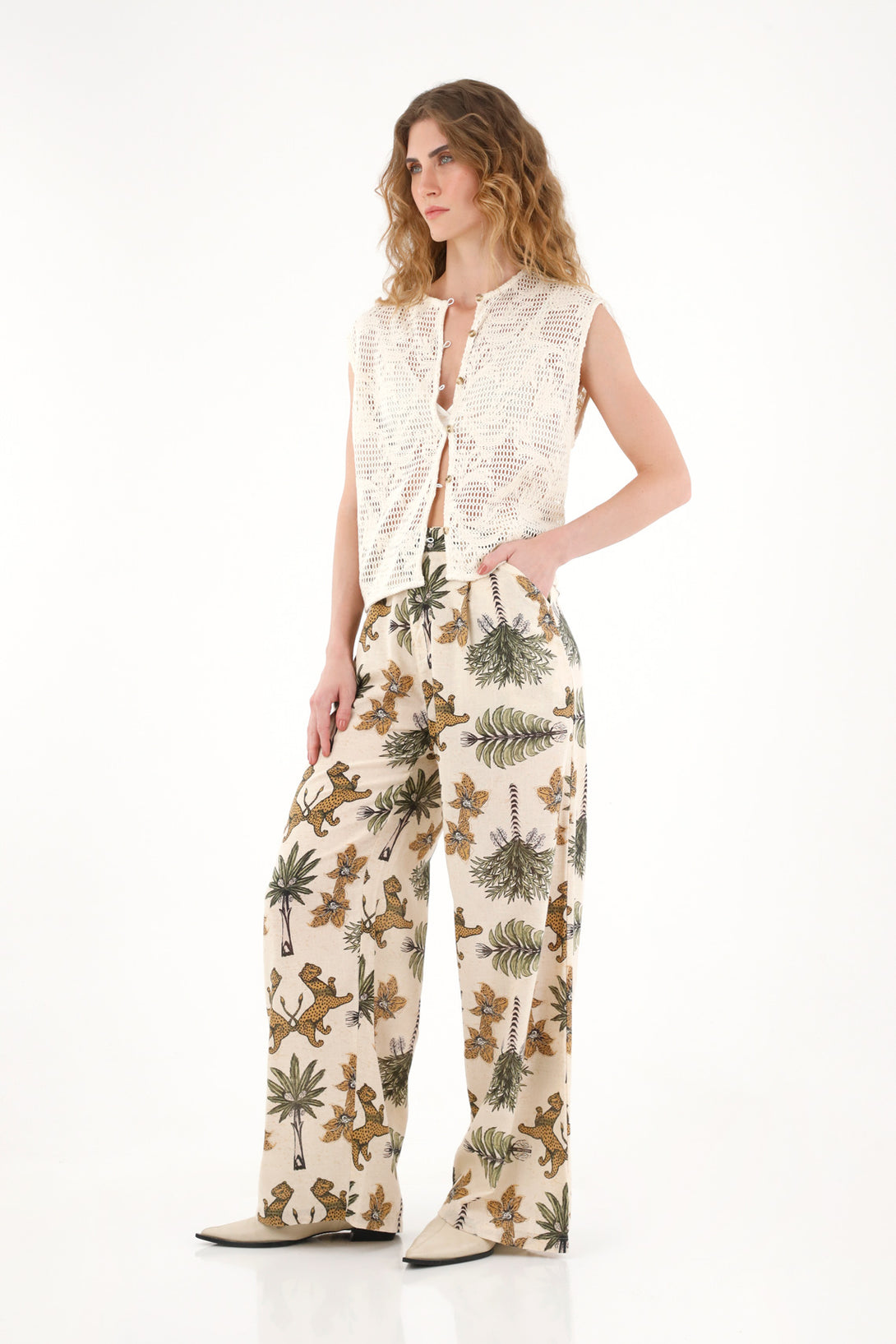 Women's Classic Pants with Palm Tree and Tiger Print