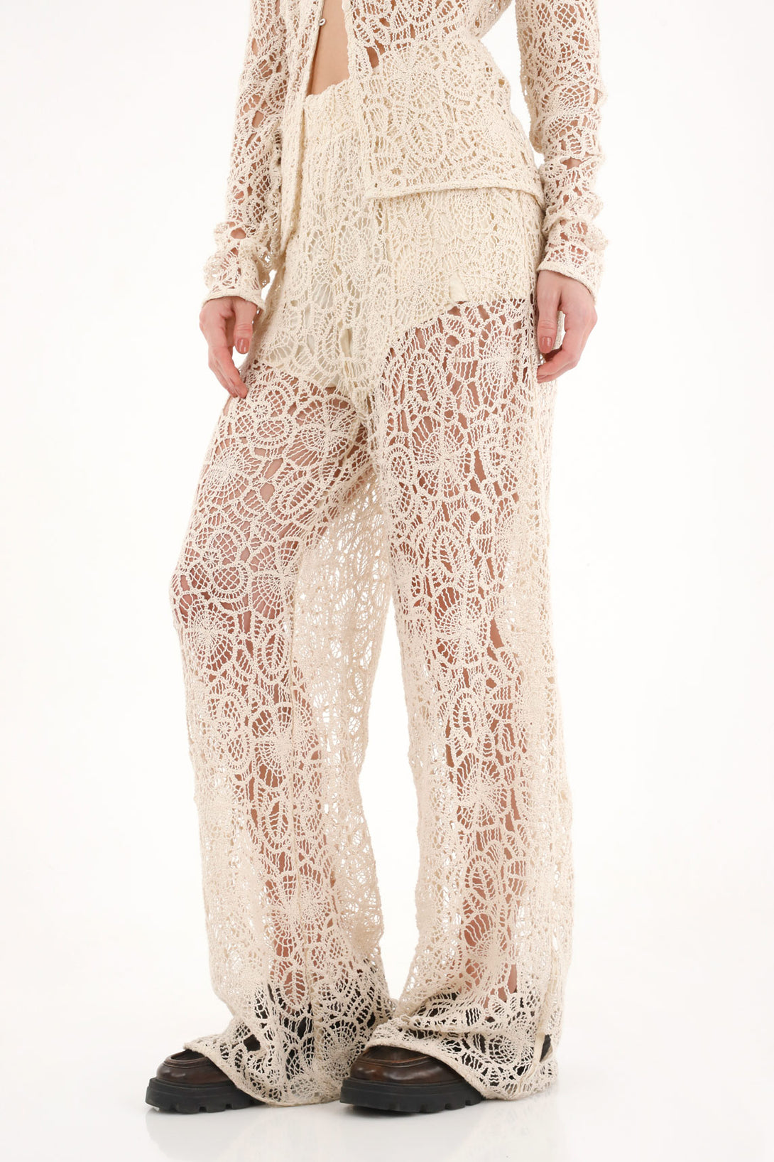 Women's Wide Leg Pants in Cream Lace