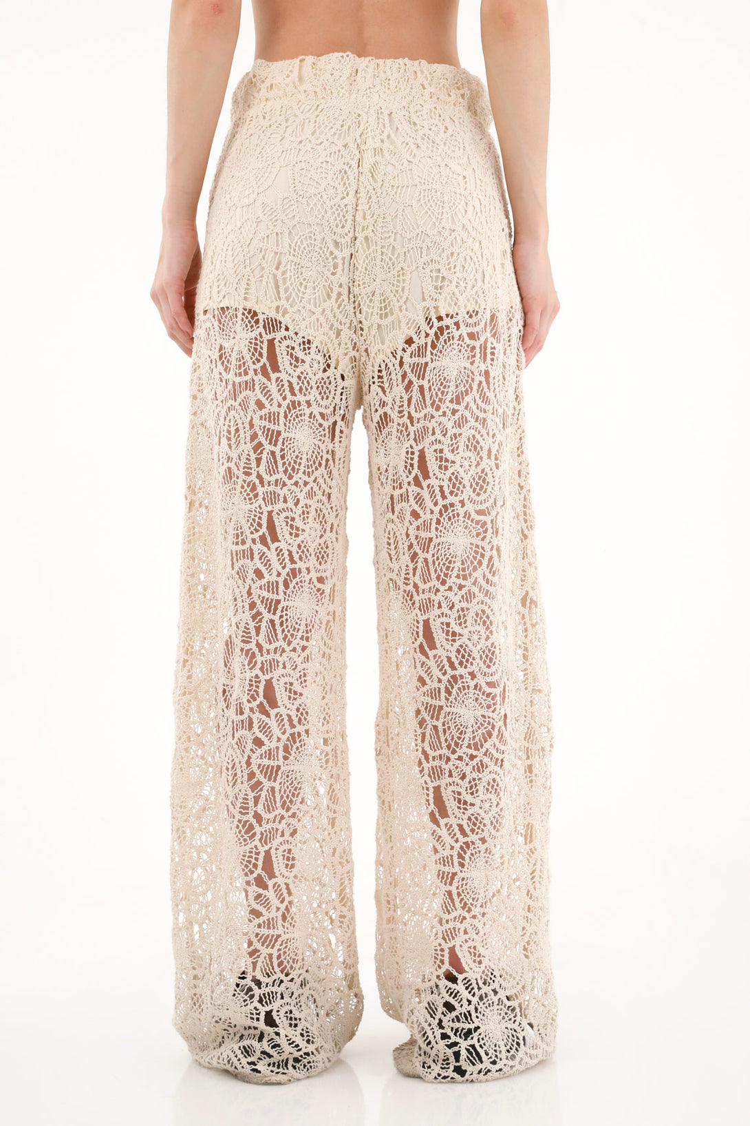 Women's Wide Leg Pants in Cream Lace