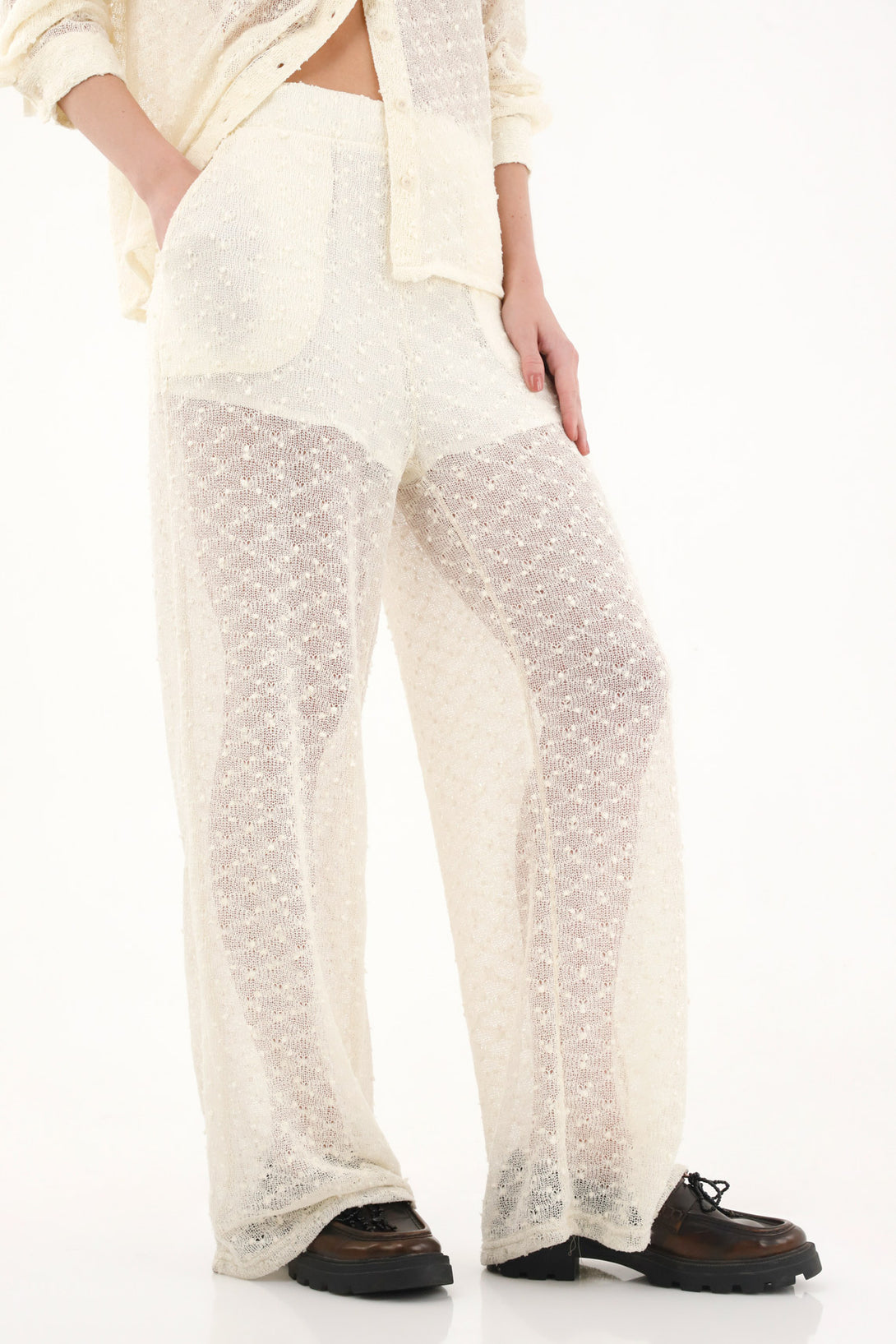 Women's Cream Wide Leg Pants