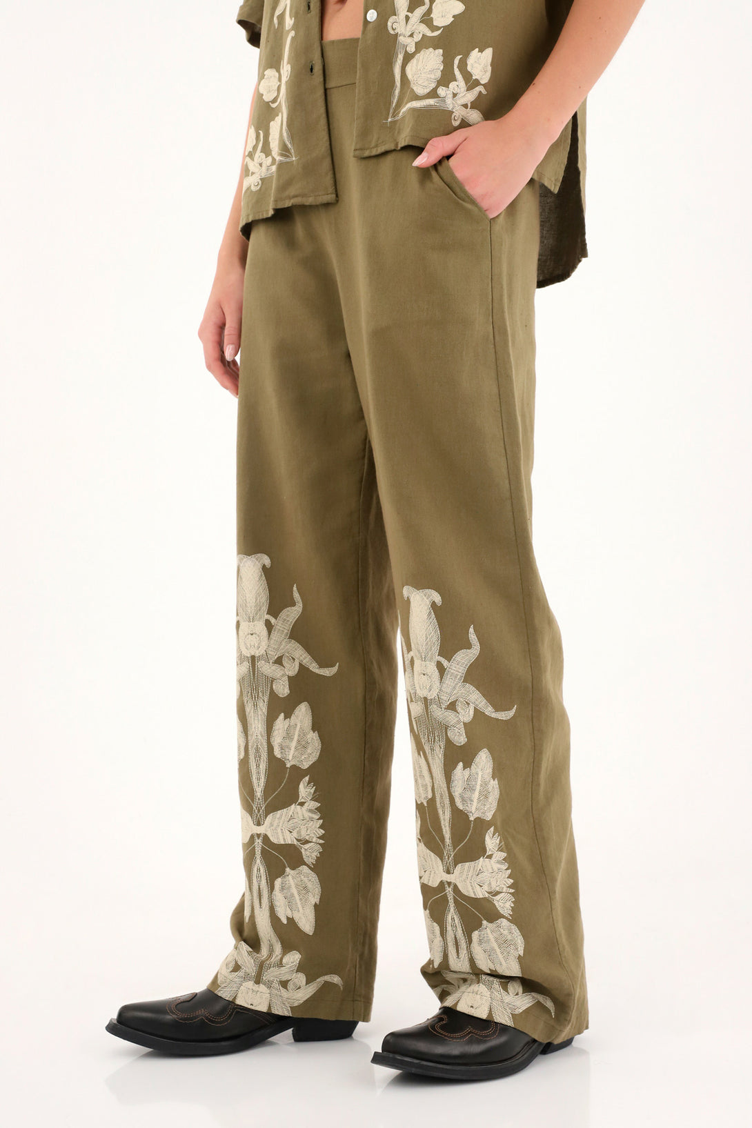 Women's Green Printed Straight Leg Pants