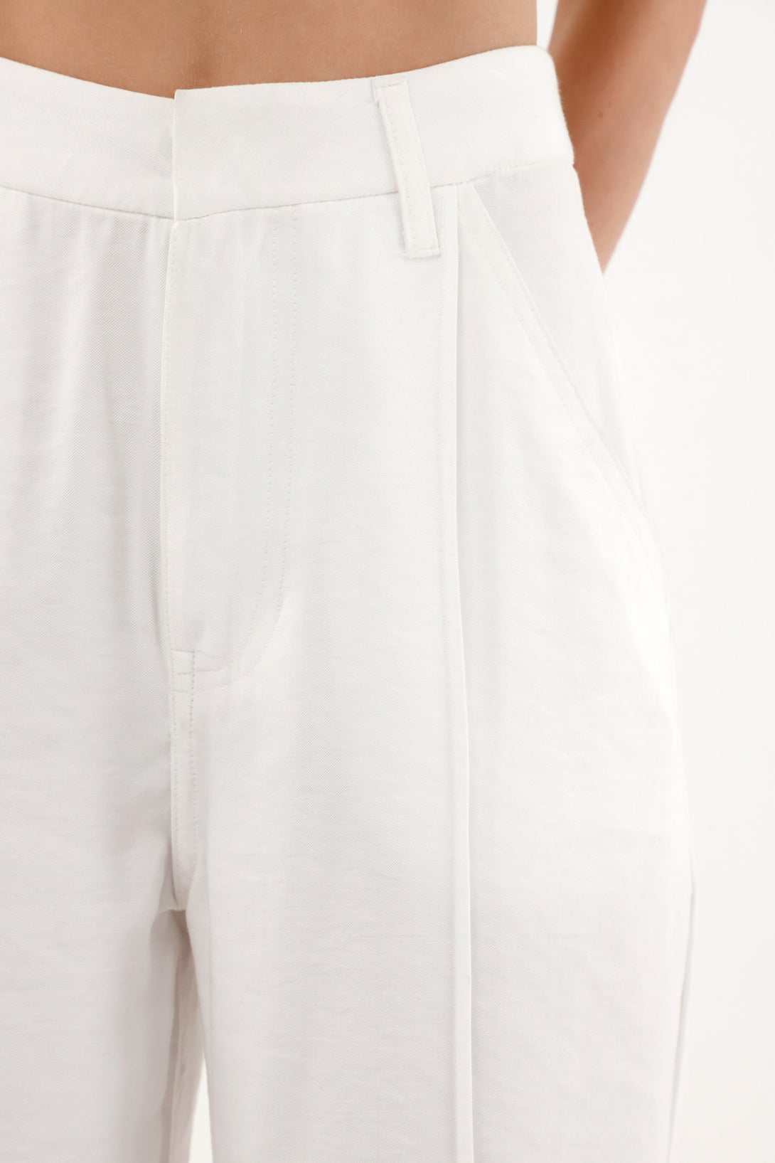 Women's white straight-leg pants with pleats