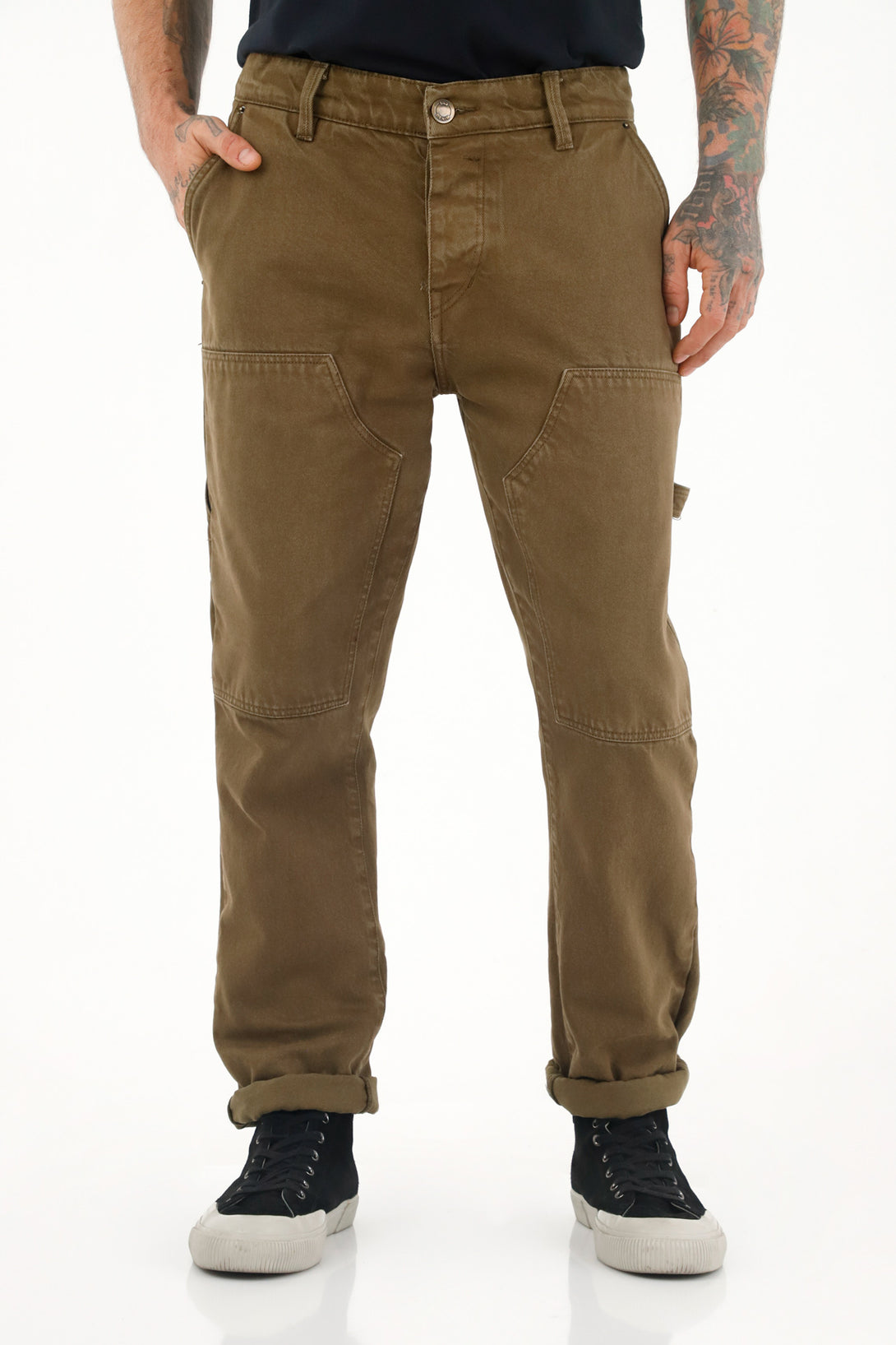 Men's straight brown pants with patches