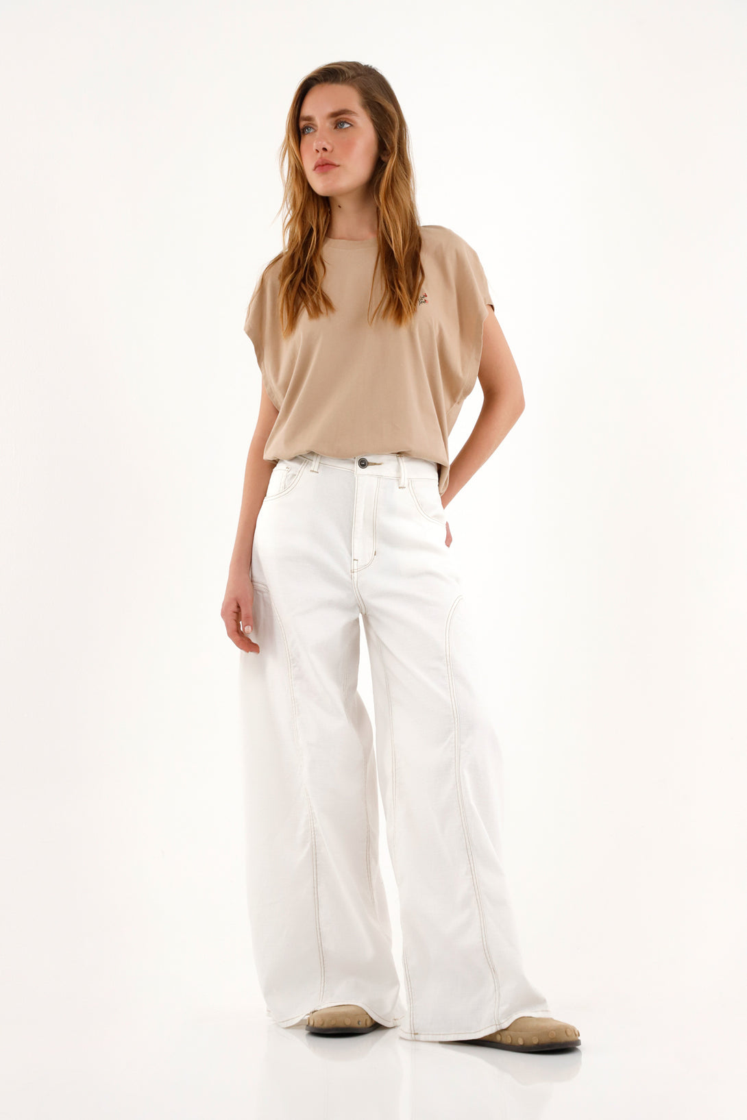 Women's Cream Wide Leg Pants