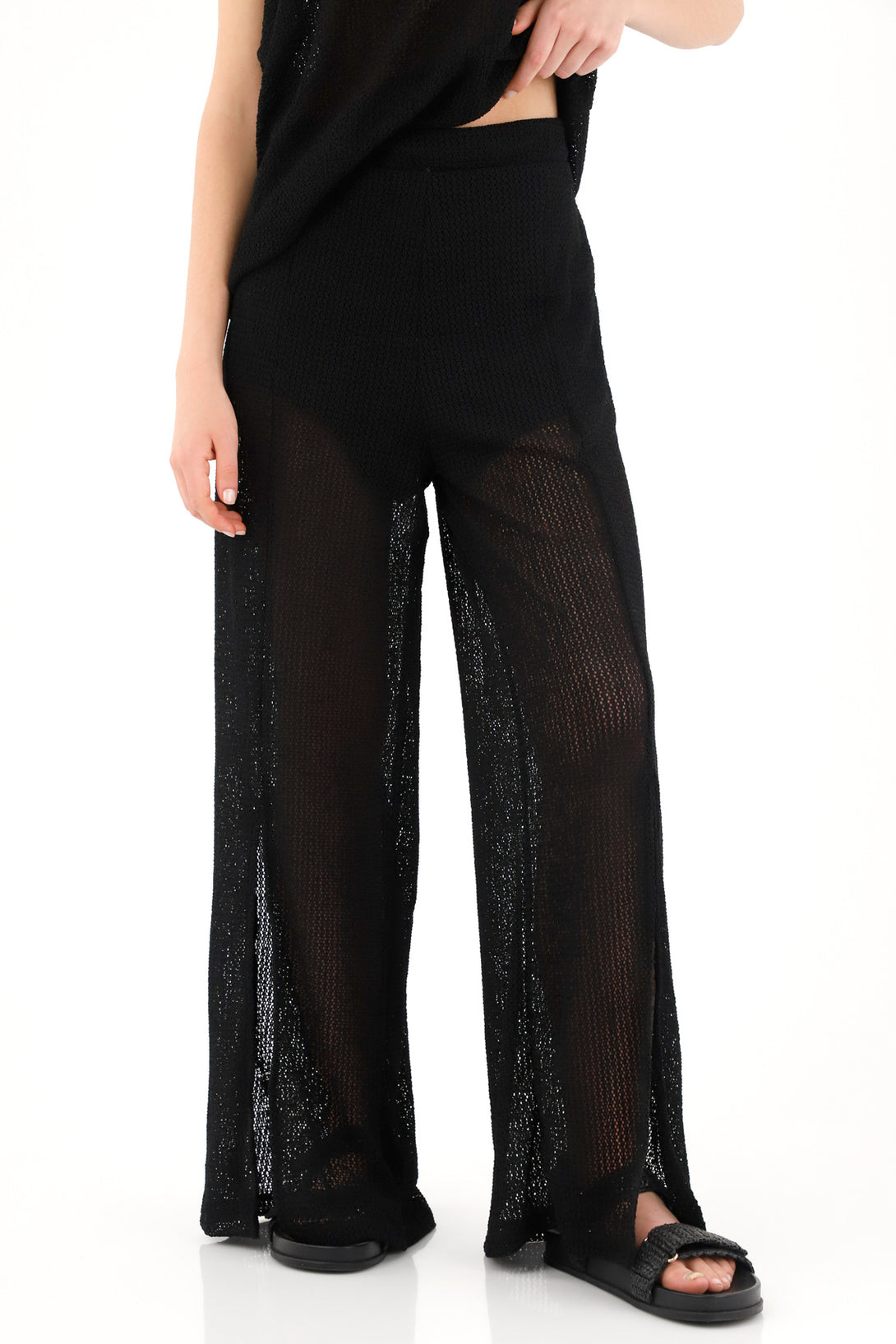 Women's black pants with front openings