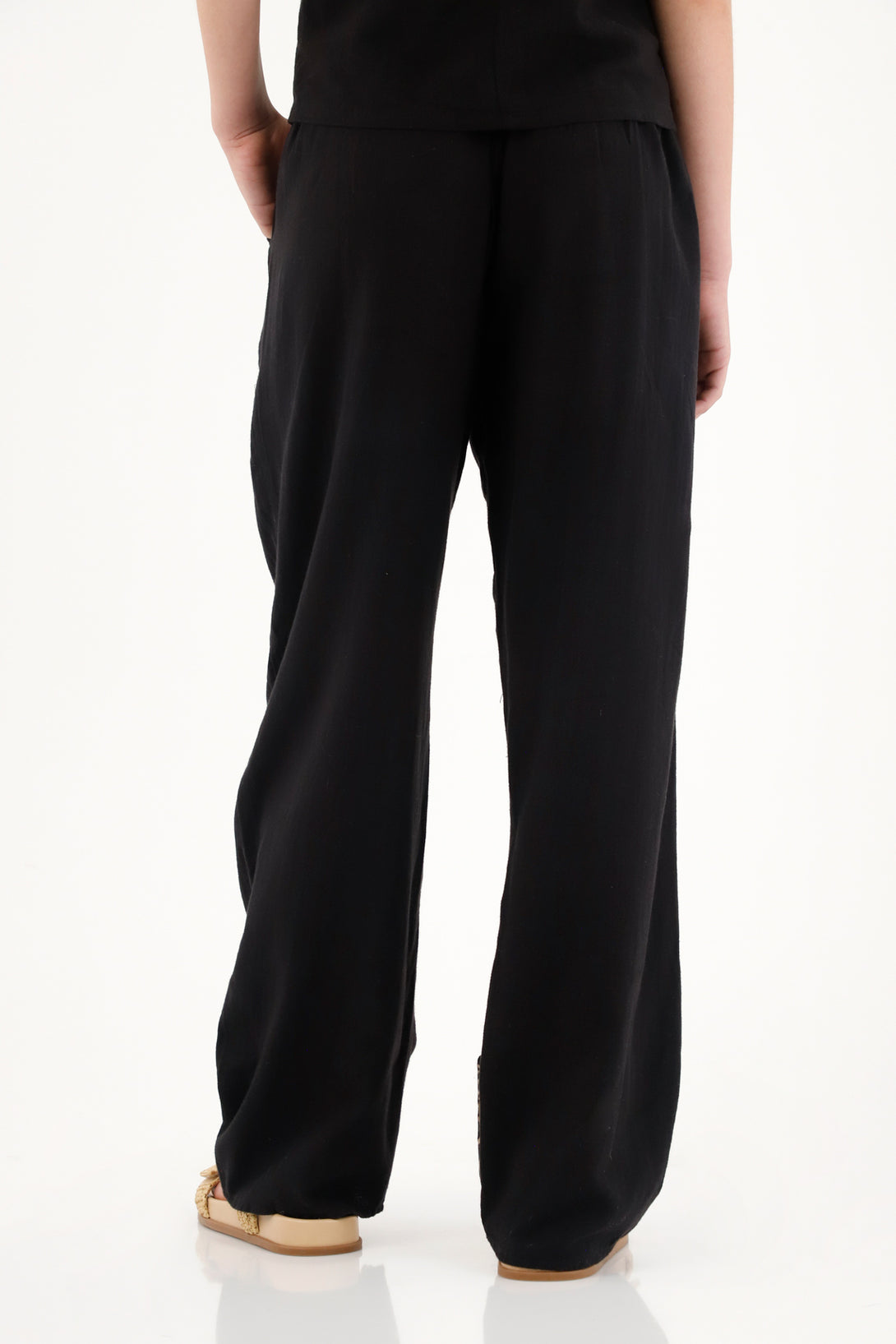 Women's Black Straight Pants with Elastic Waistband