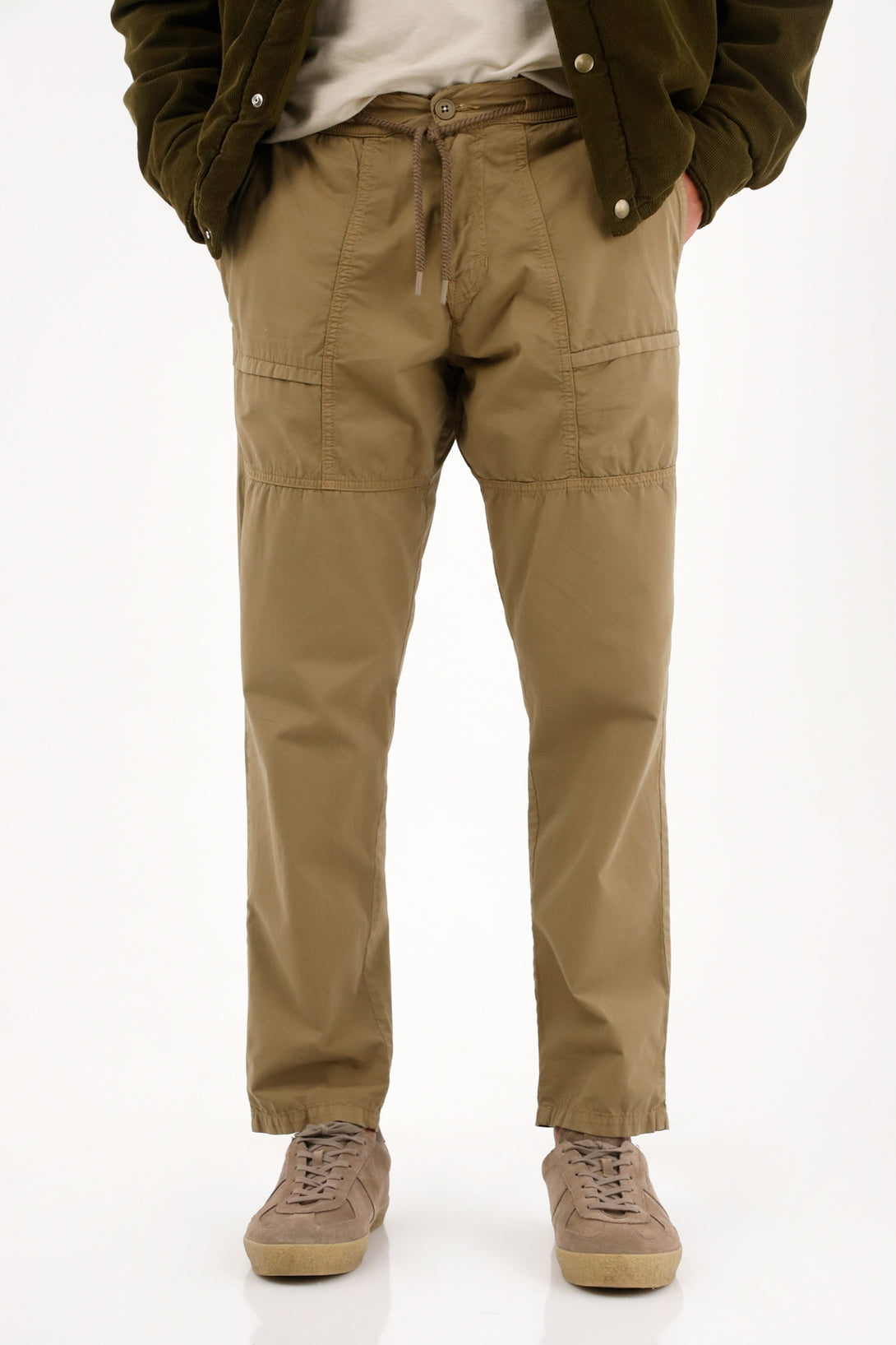 Men's Straight Pants with Brown Drawstring Waistband