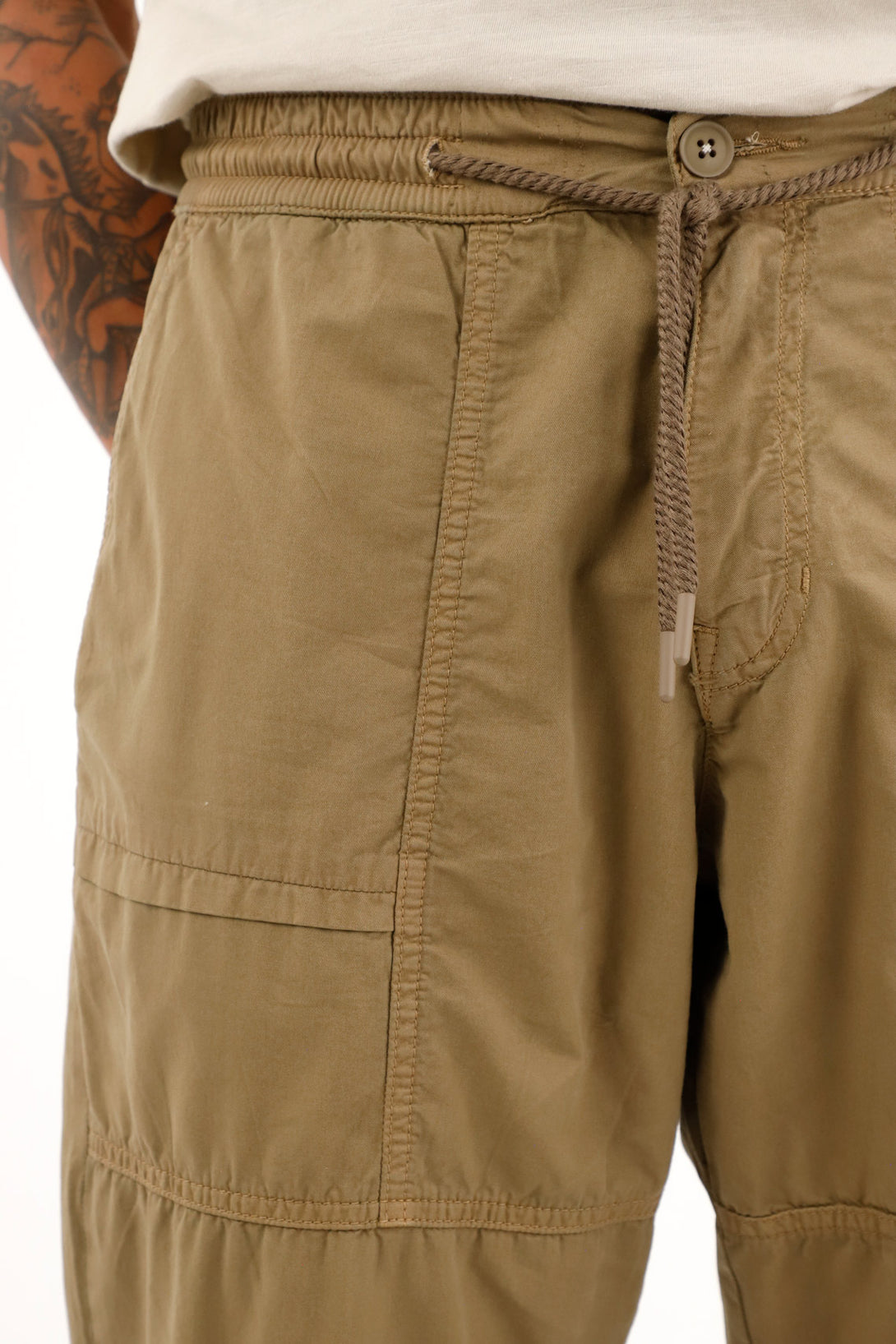 Men's Straight Pants with Brown Drawstring Waistband