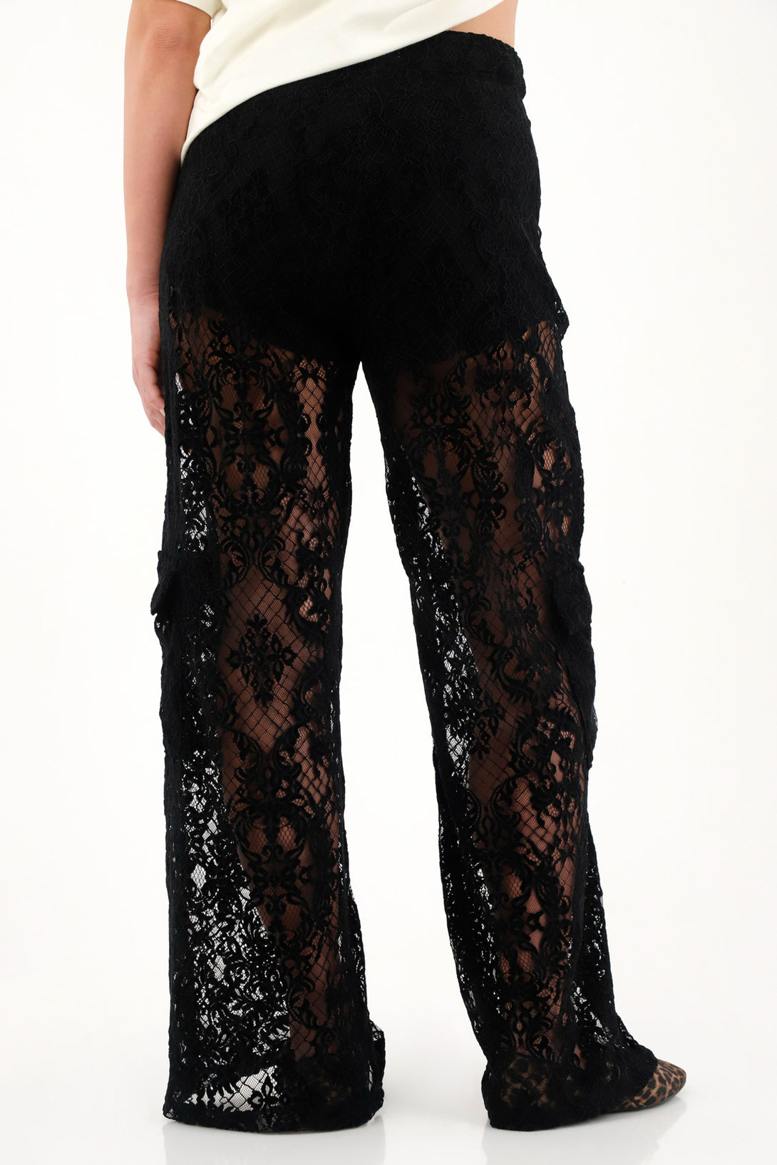 Women's Black Lace Wide Leg Pants