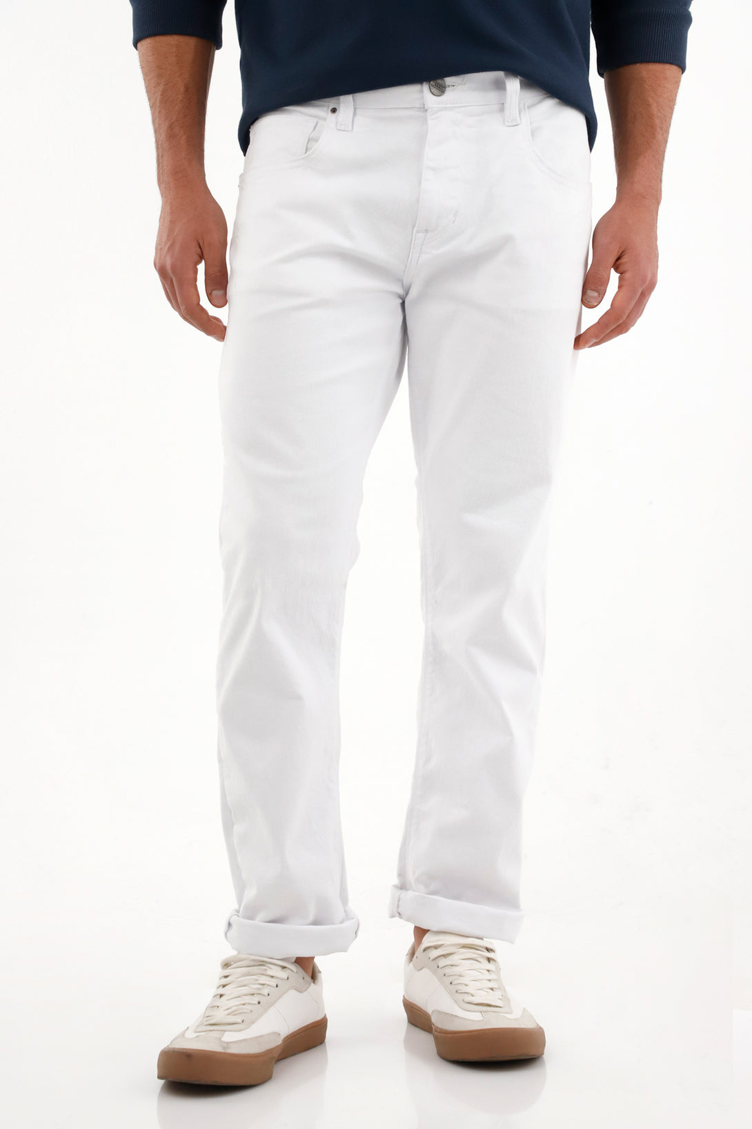 Men's White Five-Pocket Straight Leg Jeans