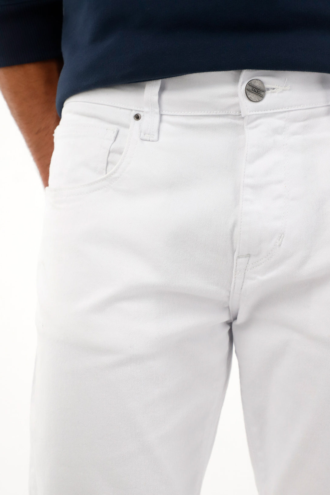 Men's White Five-Pocket Straight Leg Jeans