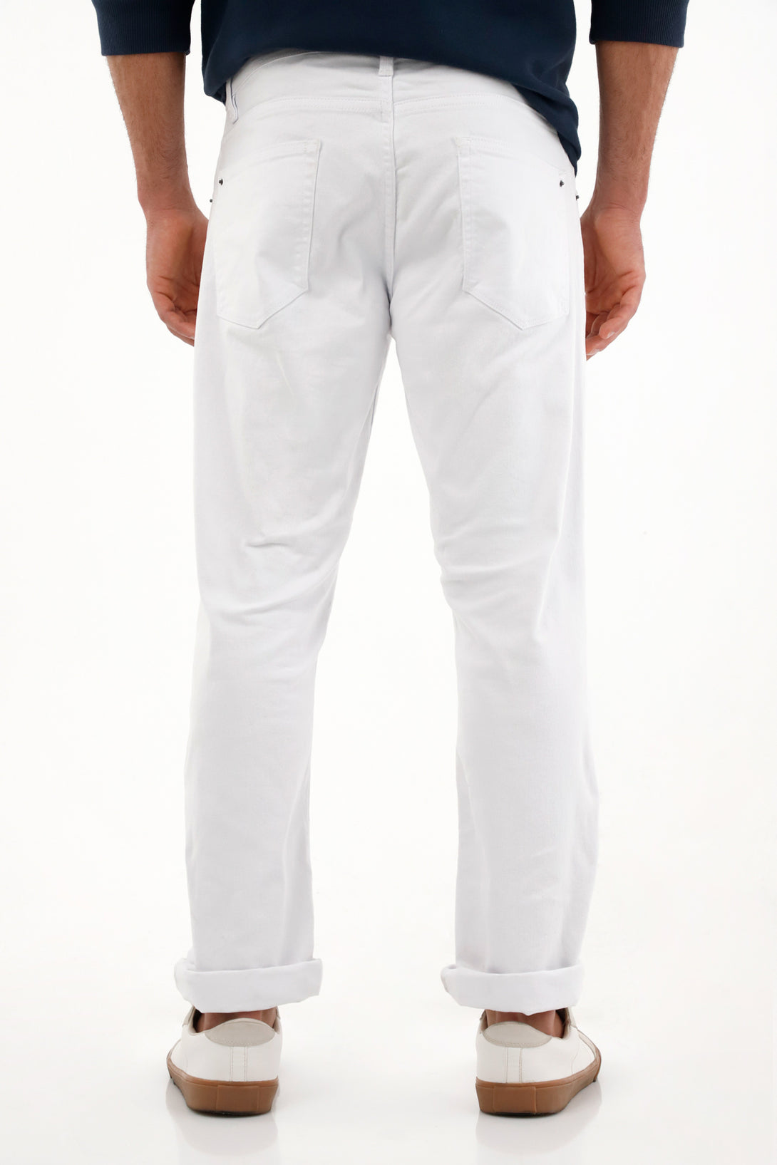 Men's White Five-Pocket Straight Leg Jeans