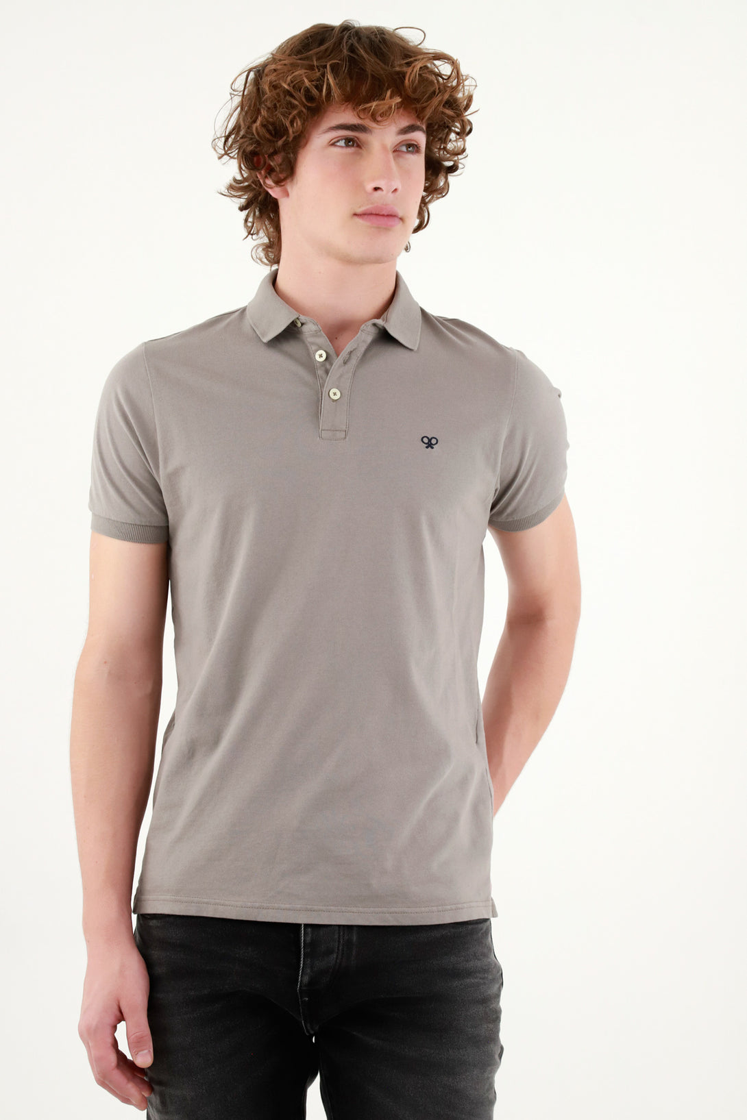 Men's Gray Knit Collar Polo Shirt