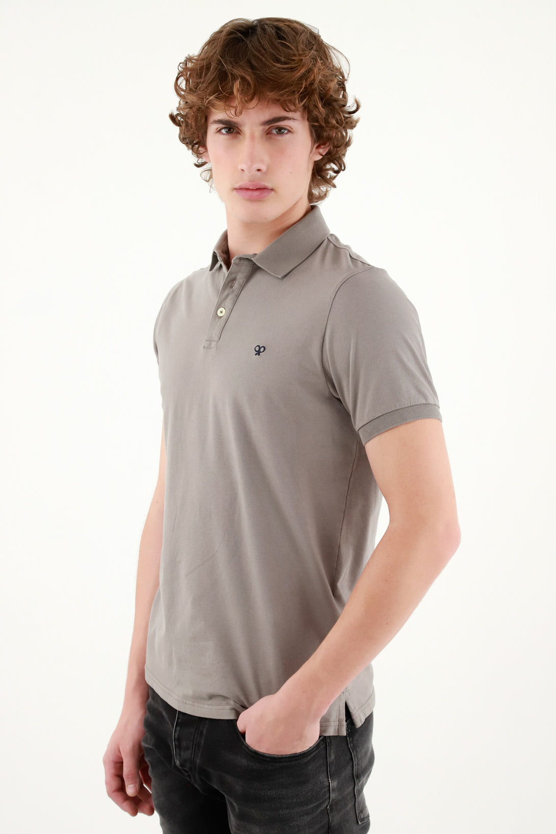 Men's Gray Knit Collar Polo Shirt