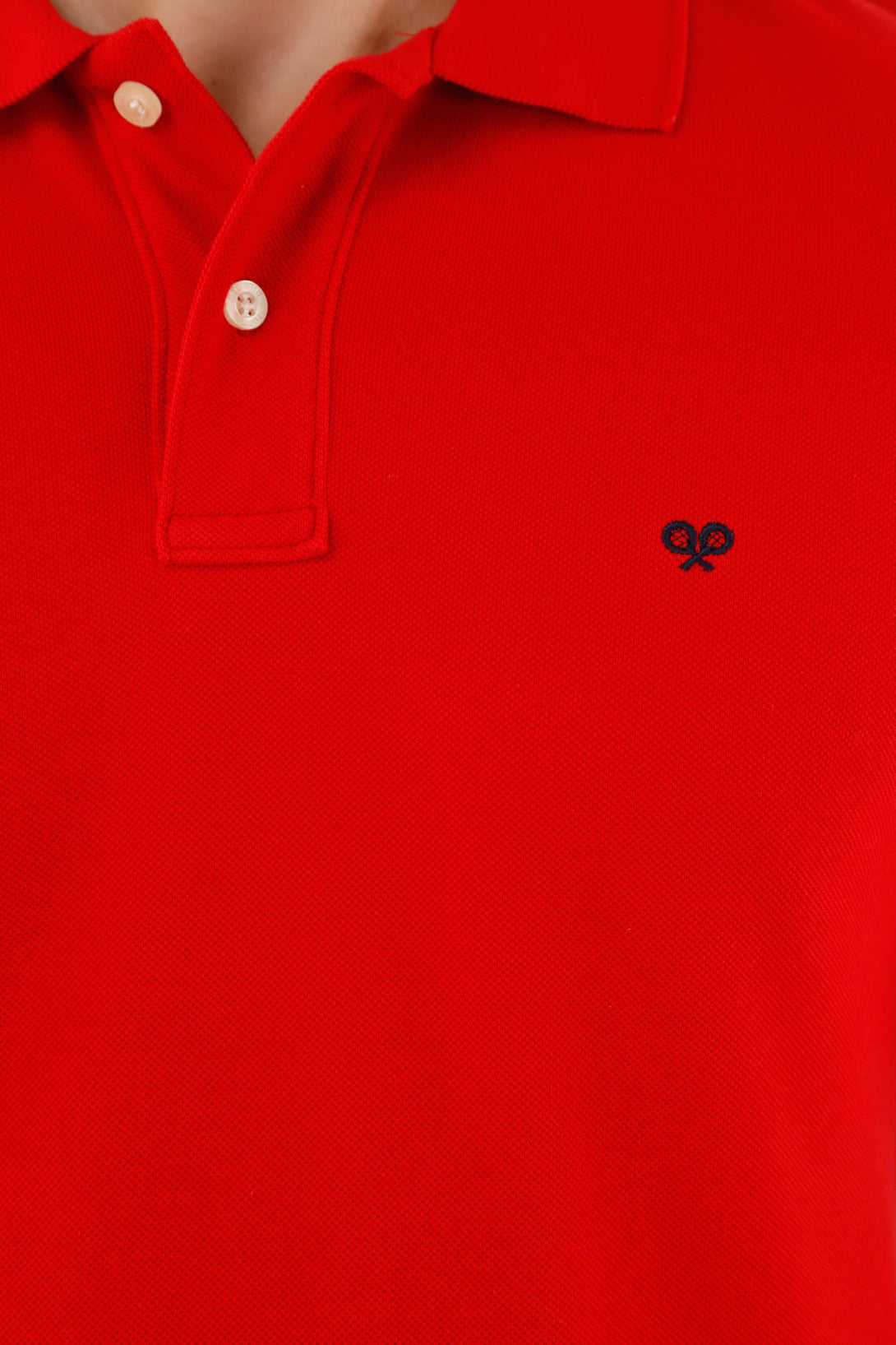 Men's Red Polo Shirt with Blue Racket Design