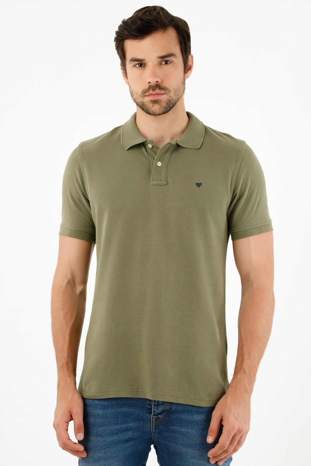 Men's Green Polo Shirt with Multicolor Racket Design