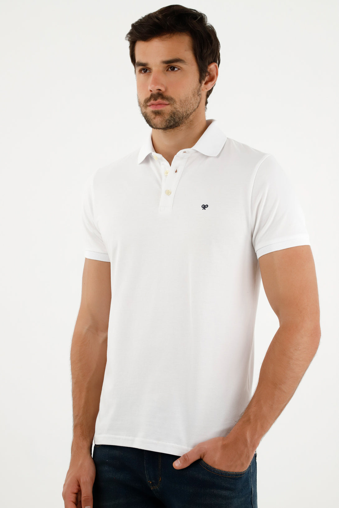 Polo blanca con raqueta  malla  para hombre