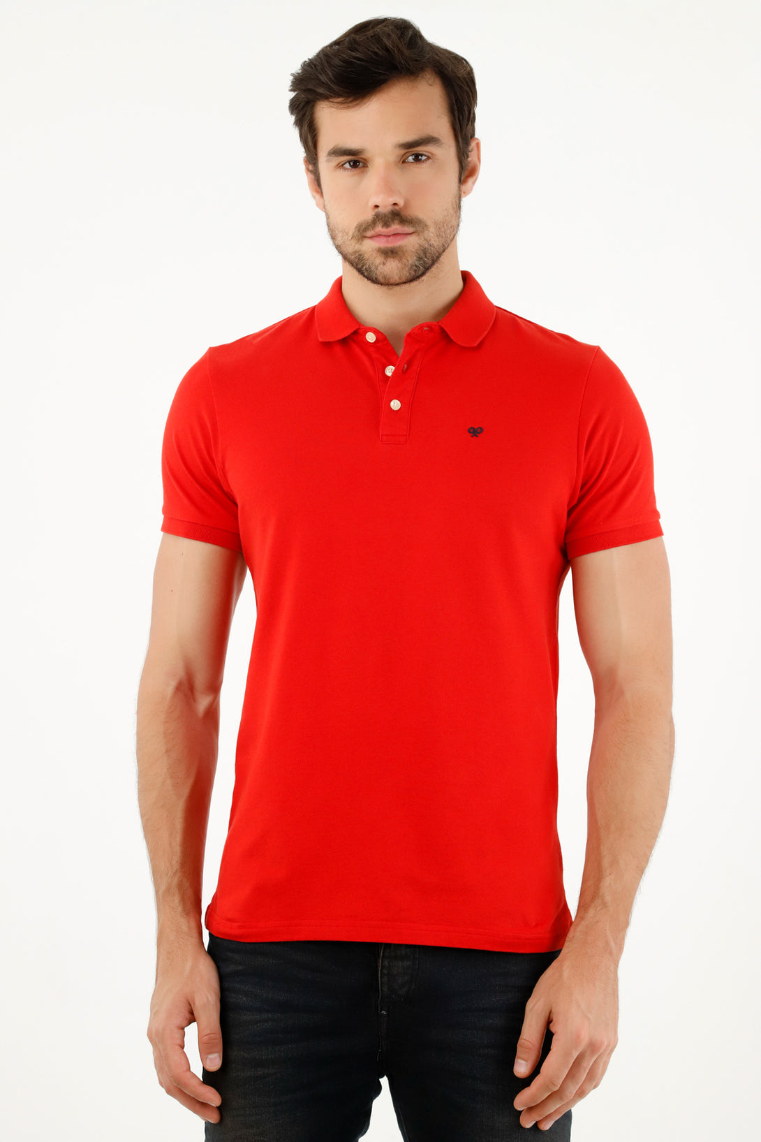 Polo roja con raqueta en malla para hombre