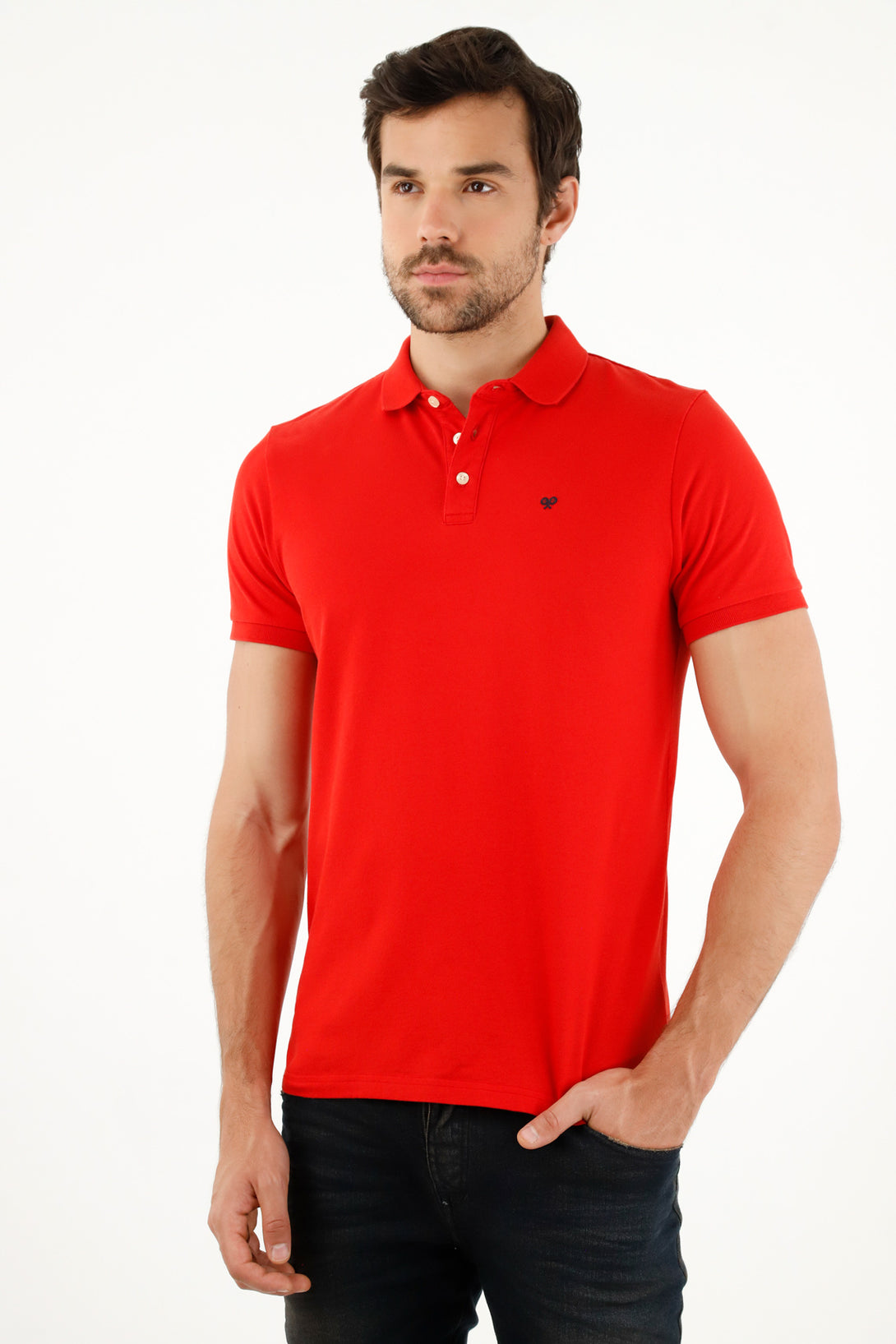 Polo roja con raqueta en malla para hombre