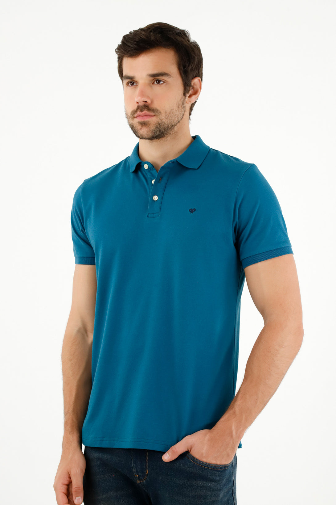 Polo azul con raqueta malla para hombre