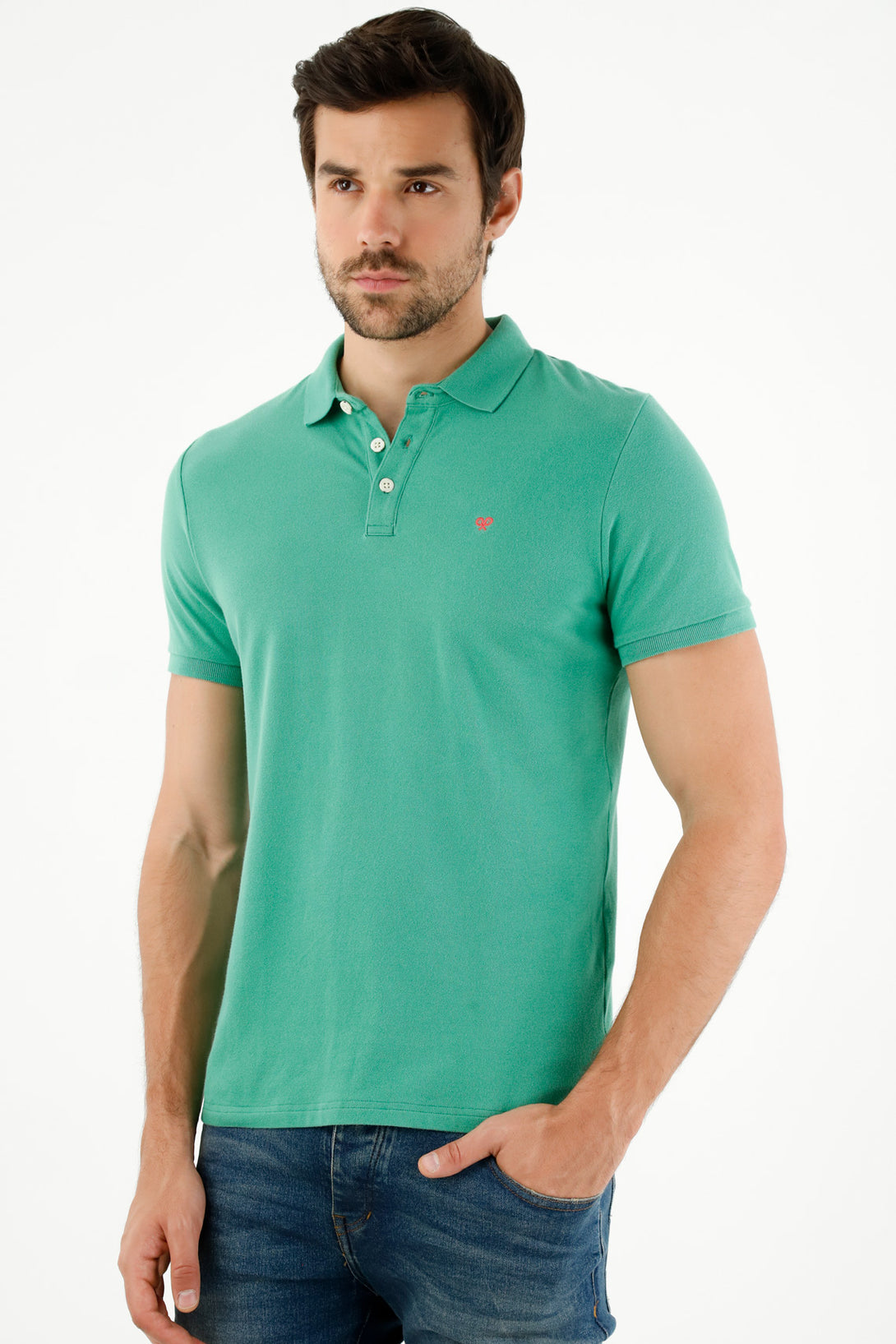 Polo cuello tejido verde para hombre