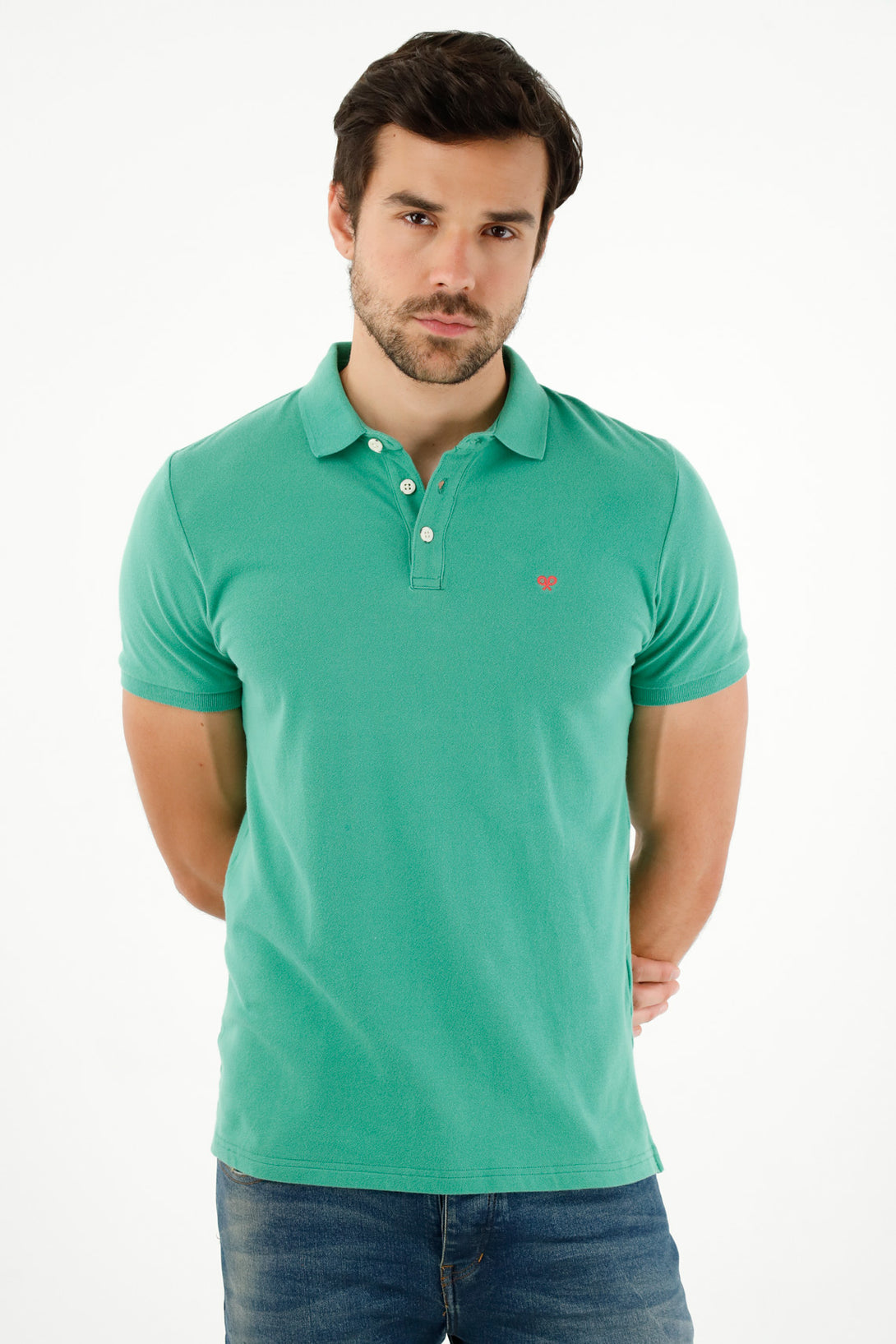 Polo cuello tejido verde para hombre